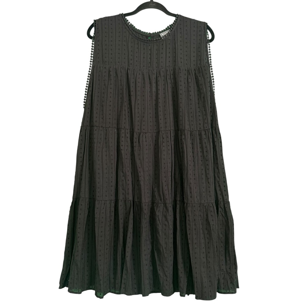 Arula Swiss Dot Tiered Babydoll Dress Tunic Black Sleeveless‎ Lined 2X Plus B - Picture 2 of 15